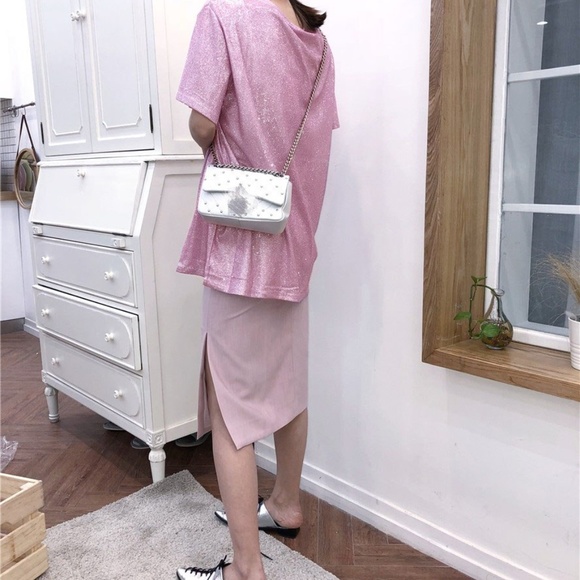 ✅NEW! Silver Pink Shiny Luxury Blouse - Picture 3 of 4